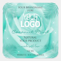 フローラ製品ラベルティール（緑がかった色）バラパーム葉ロゴ