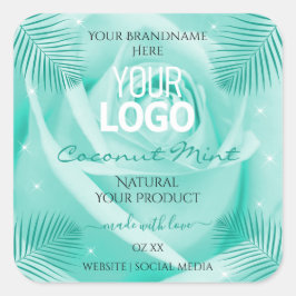 フローラ製品ラベルティール(緑がかった色)バラパーム葉ロゴ スクエアシール