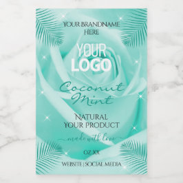 フローラ製品ラベルティール(緑がかった色)バラパーム葉ロゴ フードラベル