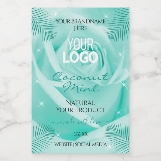 フローラ製品ラベルティール（緑がかった色）バラパーム葉ロゴ フードラベル (シングルラベル)