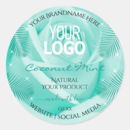 フローラ製品ラベルティール(緑がかった色)バラパーム葉ロゴ ラウンドシール