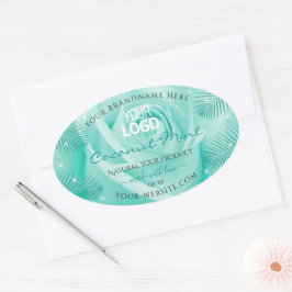 フローラ製品ラベルティール(緑がかった色)バラパーム葉ロゴ 楕円形シール