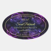 フローラ製品ラベルピンク紫色の開花バラ 楕円形シール (正面)