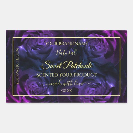 フローラ製品ラベルピンク紫色の開花バラ 長方形シール (正面)