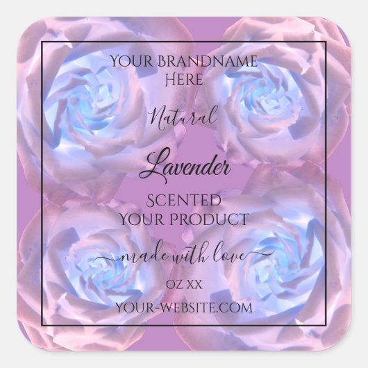 フローラ製品ラベル明るい紫色の青バラ スクエアシール (正面)