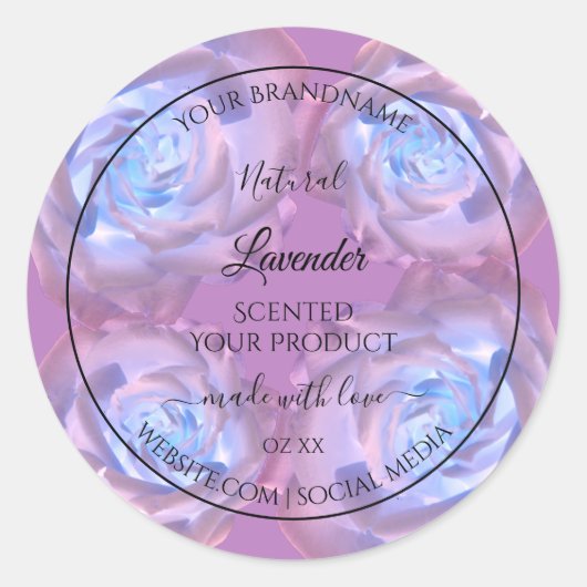 フローラ製品ラベル明るい紫色の青バラ ラウンドシール (正面)