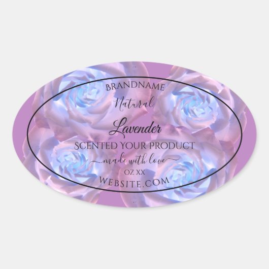 フローラ製品ラベル明るい紫色の青バラ 楕円形シール (正面)