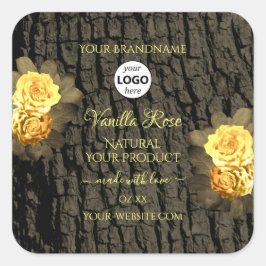 フローラ製品ラベル木目の木の樹皮のロゴ スクエアシール