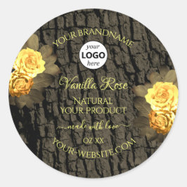 フローラ製品ラベル木目の木の樹皮のロゴ ラウンドシール