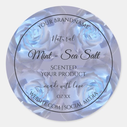 フローラ製品ラベル発光青色バラ ラウンドシール (正面)