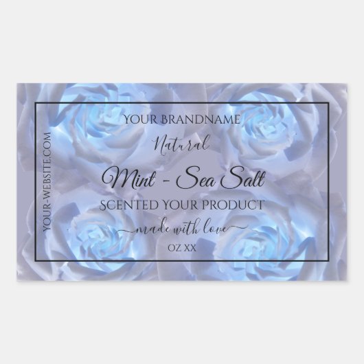 フローラ製品ラベル発光青色バラ 長方形シール (正面)