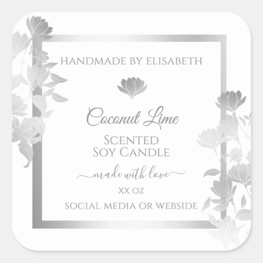 フローラ製品ラベル白と銀色 スクエアシール (正面)