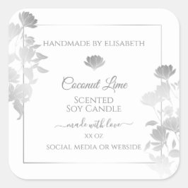 フローラ製品ラベル白と銀色 スクエアシール