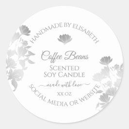 フローラ製品ラベル白と銀色 ラウンドシール