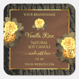 フローラ製品ラベル茶色の木目の樹皮 スクエアシール