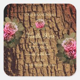 フローラ製品ラベル茶色の木目の樹皮 スクエアシール