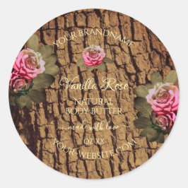 フローラ製品ラベル茶色の木目の樹皮 ラウンドシール