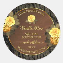 フローラ製品ラベル茶色の木目の樹皮 ラウンドシール