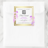 フローラ製品ラベル(ロゴ付きホワイトパープル金ゴールド) スクエアシール (バッグ)