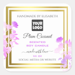 フローラ製品ラベル(ロゴ付きホワイトパープル金ゴールド) スクエアシール