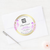 フローラ製品ラベル(ロゴ付きホワイトパープル金ゴールド) ラウンドシール (封筒)