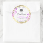 フローラ製品ラベル(ロゴ付きホワイトパープル金ゴールド) ラウンドシール (バッグ)