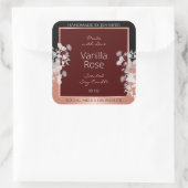 フローラ製品ラベルBurgundyブラックとバラ金ゴールド スクエアシール (バッグ)