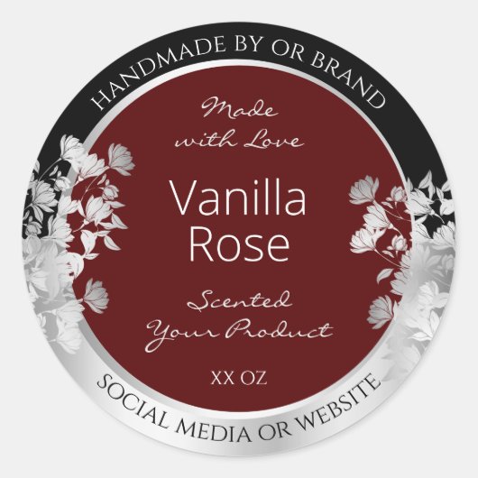 フローラ製品包装ラベルのブルゴーニュ及び銀 ラウンドシール (正面)