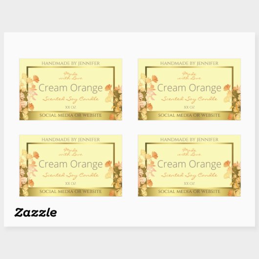 フローラ製品包装ラベルクリームオレンジ金ゴールド 長方形シール (シート)