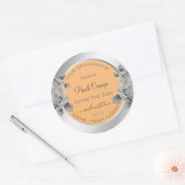 フローラ製品包装ラベルピーチオレンジ銀 ラウンドシール (封筒)