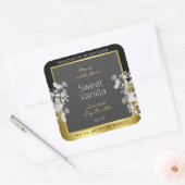 フローラ製品包装ラベルブラック金ゴールドとグレー スクエアシール (封筒)