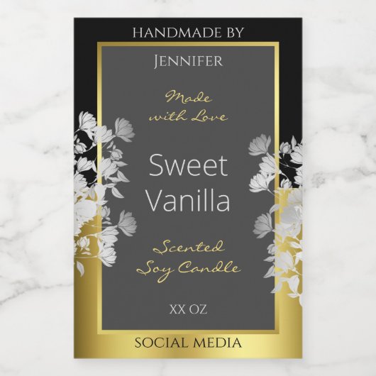 フローラ製品包装ラベルブラック金ゴールドとグレー フードラベル (シングルラベル)