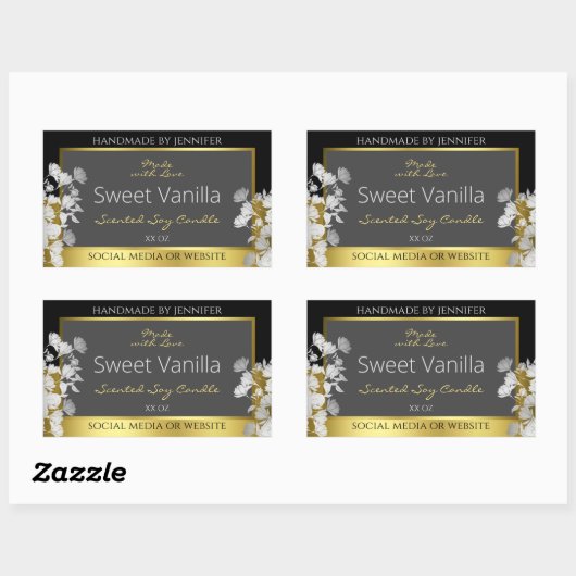 フローラ製品包装ラベルブラック金ゴールドとグレー 長方形シール (シート)