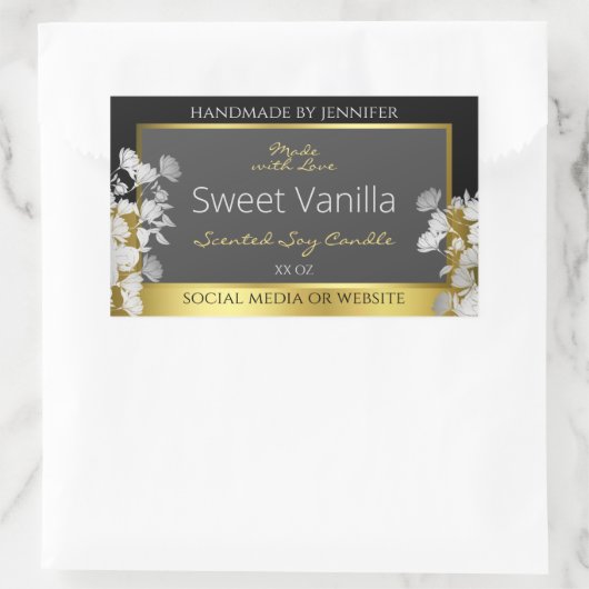 フローラ製品包装ラベルブラック金ゴールドとグレー 長方形シール (バッグ)