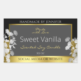 フローラ製品包装ラベルブラック金ゴールドとグレー 長方形シール