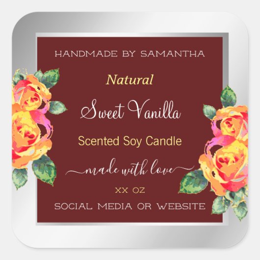 フローラ製品包装ラベルブルゴーニュ銀 スクエアシール (正面)