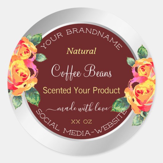 フローラ製品包装ラベルブルゴーニュ銀 ラウンドシール (正面)