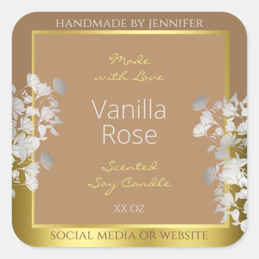 フローラ製品包装ラベル茶色金ゴールド銀 スクエアシール (正面)