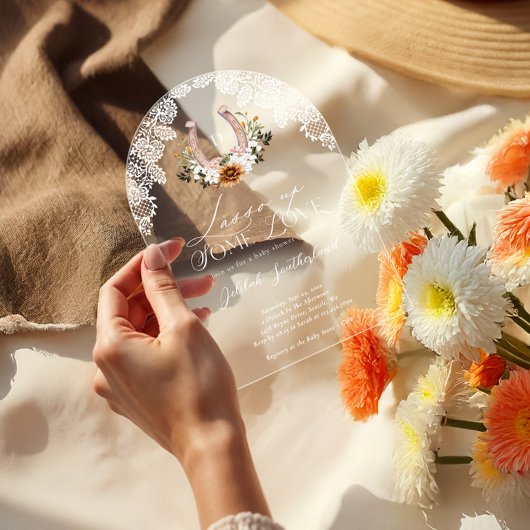 フローラ西の馬蹄写真アーチ赤ちゃんシャワー アクリル招待状