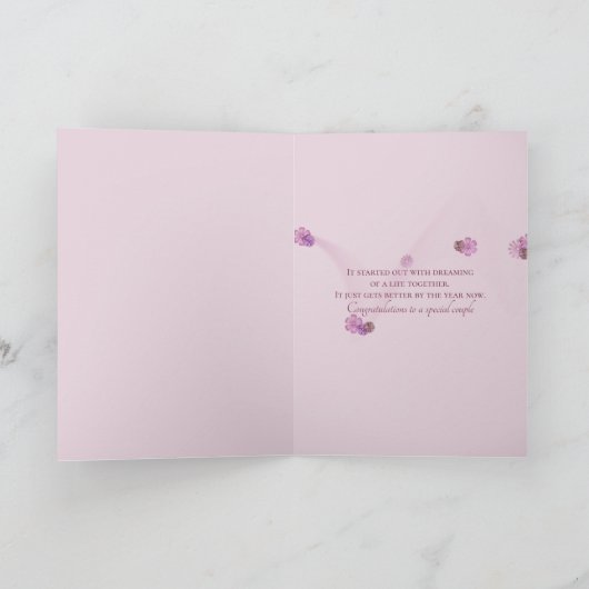 フローラ記念日ピンク赤面写真フレーム カード (内部)