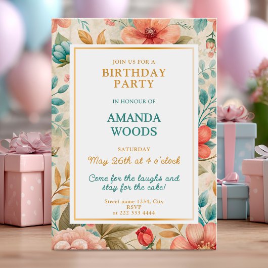 フローラ誕生日パーティーお祝いデザイン 招待状