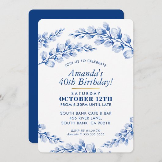 フローラ誕生日パーティ招待状かわいらし青磁 招待状 (正面/裏面)