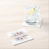 フローラ誕生日ピーチバイオレットファイブペタルワイルドバラ スクエアペーパーコースター (インサイチュ)