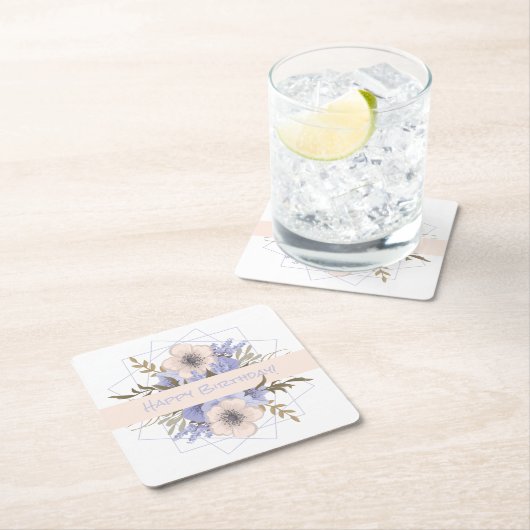 フローラ誕生日ピーチバイオレットファイブペタルワイルドバラ スクエアペーパーコースター (インサイチュ)