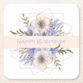フローラ誕生日ピーチバイオレットファイブペタルワイルドバラ スクエアペーパーコースター (正面)