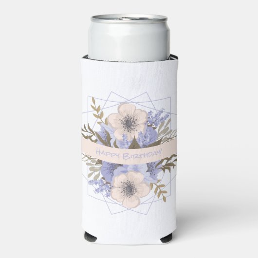 フローラ誕生日ピーチバイオレットファイブペタルワイルドバラ スリム缶クーラー (Seltzer正面)