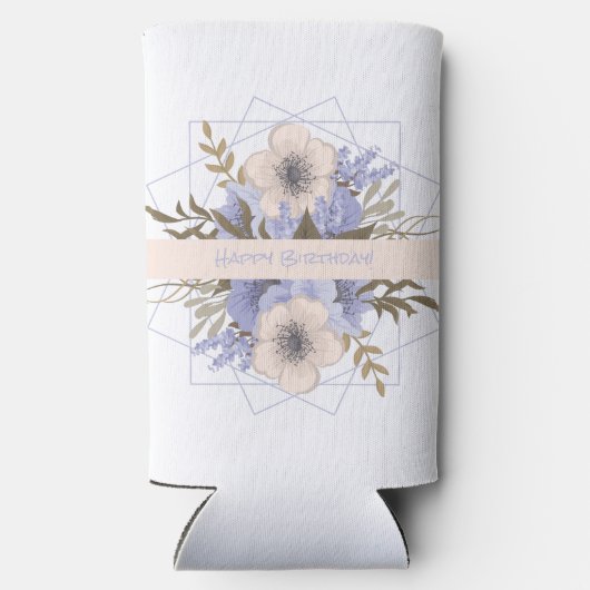 フローラ誕生日ピーチバイオレットファイブペタルワイルドバラ スリム缶クーラー (裏面)