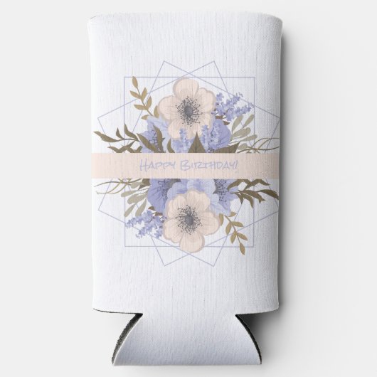 フローラ誕生日ピーチバイオレットファイブペタルワイルドバラ スリム缶クーラー (正面)