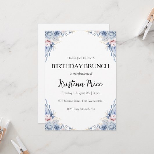 フローラ誕生日ブランチの招待 招待状 (正面/裏面インサイチュ)