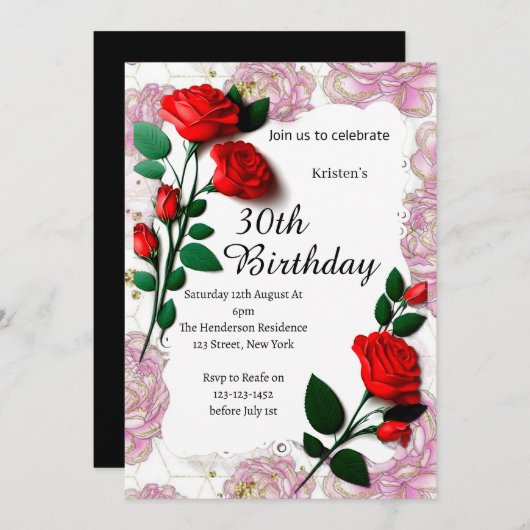 フローラ誕生日招待状 招待状 (正面/裏面)